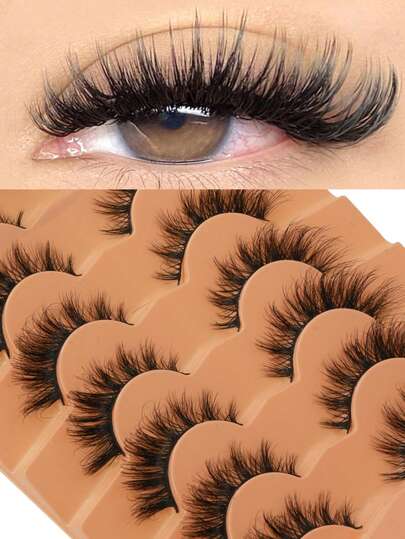 7 Pairs Lina Fluffy Lightweight Full Strip Eyelashes, 3D Mink Hair Texture, Dramatic Cat Eye Makeup Effect, Soft Stem Reusable, Suitable For Parties, Nightlife And Heavy Makeup Looks | In-Store Various Cat Eye Lashes, Natural Lashes, Cartoon Lashes, False Lashes, Cluster Lashes, Eyelashes