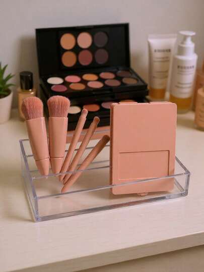 Travel 5 Piece Makeup Brush Collection Multi-Functional Brushes For Loose Powder Blush Eyeshadow And Highlighter Ultra-Soft Bristles For Smooth And Even Application No Brush Marks Left On Skin Portable Storage Case With Clear Mirror Easy To Carry And Use Anytime Anywhere Ideal Companion For Travel Camping And Office Touch-Ups