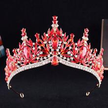 Baroque Vintage Rhinestone Crown For Women, Hair Accessory For Weddings, Princess Crown - Đỏ - Xem 1