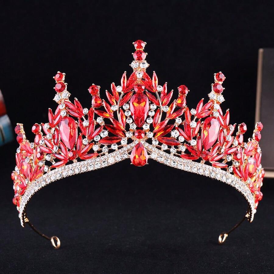 Baroque Vintage Rhinestone Crown For Women, Hair Accessory For Weddings, Princess Crown - Đỏ - Xem 1