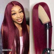 16英寸 180%密度 无胶佩戴式假发 真人发混纺 女士款 13x4蕾丝前假发 真人发混纺 180密度 骨直 巴西真人发混纺 高清蕾丝前假发 预先拔毛 带婴儿发边缘 直发蕾丝前假发 真人发混纺 99J 酒红色 - S99J/BUG - 查看 1