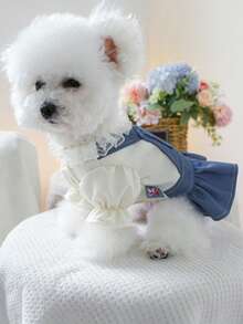 1件宠物连衣裙，可爱时尚狗狗连衣裙，宠物服装 - 心悸连衣裙 - 藍色 - 查看 5