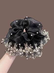 1个法式优雅珍珠蕾丝发圈，新款后颈马尾发绳发饰 - 彩色 - 查看 3