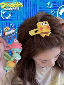 SpongeBob SquarePants Kẹp tóc liền mạch với họa tiết nhân vật hoạt hình và chữ cái, thích hợp để gội đầu, trang điểm, chăm sóc da và sử dụng hàng ngày, là lựa chọn quà tặng lý tưởng. - Xem 3