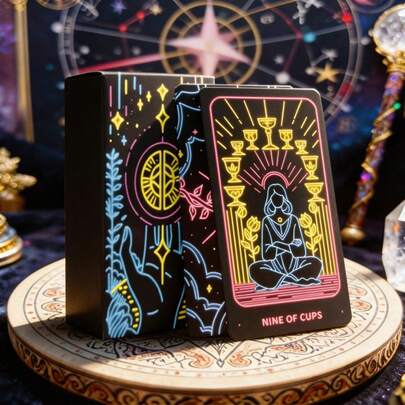 精美极简霓虹塔罗牌 - 78张牌，适合家庭聚会/艺术收藏/家庭社交活动，高端艺术品，通用极简霓虹设计，高端霓虹质感，适合艺术收藏家、塔罗牌爱好者、极简霓虹爱好者、家庭活动爱好者、艺术鉴赏家。