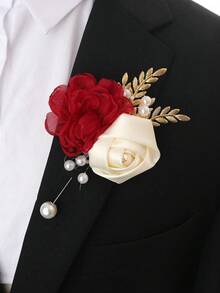 1 Corsage de muñeca + 1 Flor de solapa, Grandes flores de lirio rojo con acentos beige, Elegante corsage y boutonnière para la fiesta nupcial, Damas de honor, Padrinos, Compromiso, Baile de graduación, Uso diario - Multicolor - Ver 9