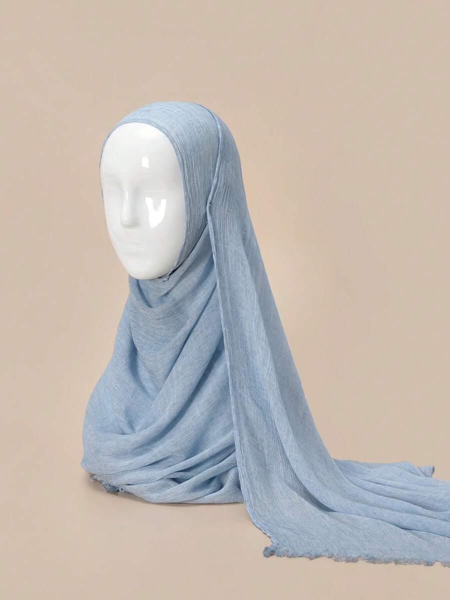1条做旧纯色轻薄休闲长围巾，适合日常佩戴 - Raffeld Hijab，沙滩，假日 - 淺藍色 - 查看 1