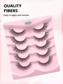 ENCHUW 5 Pairs Clear Band Natural False Eyelashes Fluffy Curling Eye Lashes Full Strip Lashes Faux Mink Lashes For Daily Wear - Black - View 5