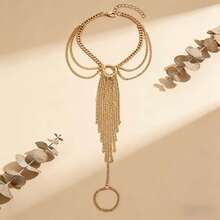 1pc Multi-Layer Tassel Chain Toe Ring, Metal Circular Ring With Multi-Chain Design, Bohemian Style Beach Resort Accessory, Sexy & Unique Layered Foot Jewelry - Golden - View 5