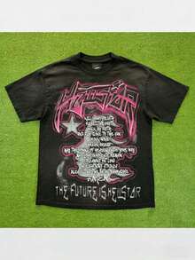 Hellstars Prayer Path To Paradise Y2K Graphic T-Shirt,220g 100% Cotton,Round Neck Short Sleeve,Black Streetwear Essential For Summer Going Out,Unisex Style - Black - View 1