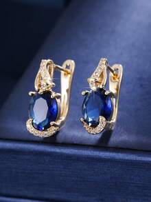 1 Đôi bông tai vòng oval sang trọng đính đá Zirconia, lựa chọn thanh lịch cho phụ nữ dự tiệc, dạ hội, ngày lễ, quà tặng. - W17861 - Xem 6