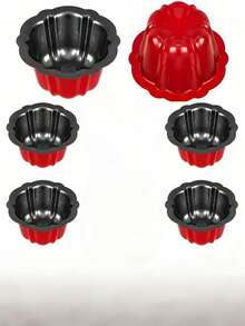 6pcs, 4-Inch Nonstick Carbon Steel Flower Shaped Mini Cake Pans, New Year Holiday Mini Red Baking Trays, Small Pumpkin Creative Bread Cake Molds, Carbon Steel Material, Nonstick Baking Tools, Kitchen Gadgets, Oven Accessories - A - View 7