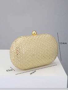 Elegant Fashion Rhinestone Embellished Oval Clutch Bag - Gold - View 2