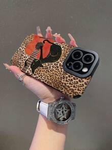 1pc Creative Minimalist Leopard Print Black Cat Guitar Pattern Phone Case, Suitable Compatible With Samsung/ 11, 12 Pro Max, 14 Pro Max, 15, 16/16 Pro, 17/17 Pro And Other Models - Multicolor - View 5