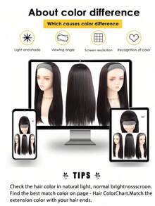 女士头戴式假发，长直合成假发，可拆卸半头戴式假发 - 彩色 - 查看 7