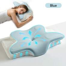 Butterfly Shape Memory Foam Cervical Pillow, Ergonomic Neck Support Pillow For Sleeping, Rebound Relaxing Neck Pillow, Washable Pillowcase, Ideal For Back & Side Sleepers - Gối kê cổ màu xám - Xem 2