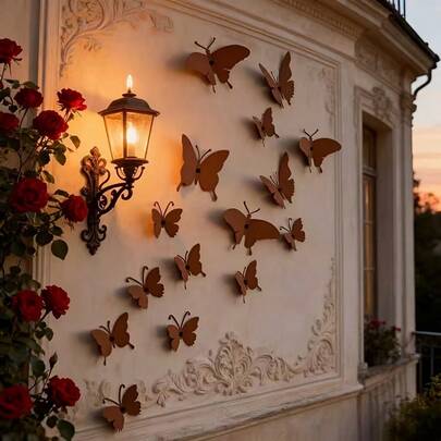 15pcs Metal Butterfly Wall Decor, Windproof And Waterproof, Suitable For Fence, Yard, Balcony - No Tools Or Wiring Required For Installation
