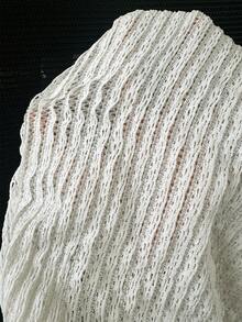 Women's White Knitted Lace Short-Sleeve Sheer Top Elegant Summer Casual Wear,Summer Outfits,Vacation Outfits. - White - View 8