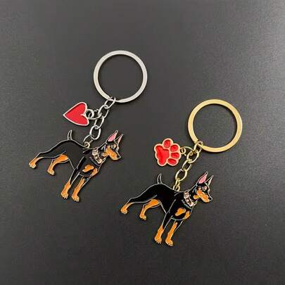1个创意可爱锌合金卡通杜宾犬钥匙扣吊坠，时尚宠物狗包挂饰，个性化派对小礼物