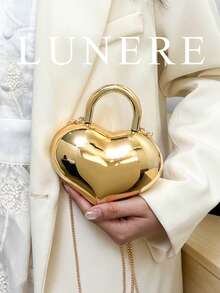 女士新款时尚奢华香槟金心形亚克力硬壳手拿包，带金属链的便携式单肩包 - 香檳色 - 查看 12