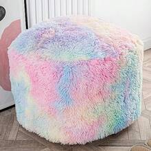 Asuprui Puf otomano sin relleno puf redondo asiento otomano reposapiés de piel sintética suave 20 x 20 x 12 pulgadas silla mullida reposapiés con almacenamiento para sala de estar recámara - Arco iris - Ver 8