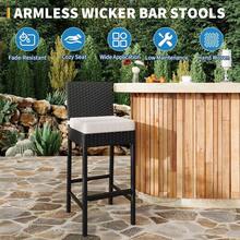 Durable Outdoor Wicker Counter Height Bar Stools With Cushions, Armless Rattan Chairs, Weather-Resistant Lightweight For Patio Poolside, Set Of 2 - White - View 8