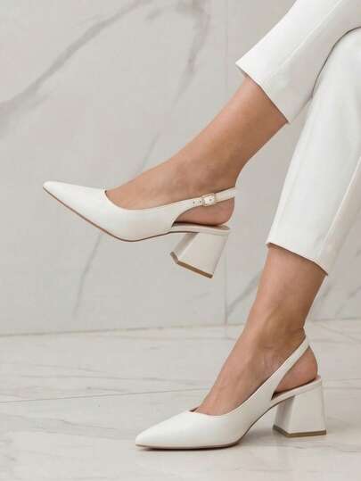 RevReaL Women's White Open Toe Chunky Heel Sandals