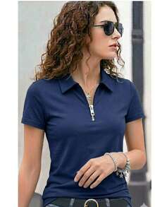 Women's Premium Polo Shirt With Zipper - Navy Blue - View 5
