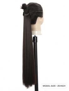 26英寸/34英寸马尾假发，多功能弹力带黑棕色马尾假发，耐热，女士长直DIY缠绕式马尾，柔软自然的合成马尾，适合圣诞节、新年、狂欢节、音乐节等场合。 - 深棕色 - 查看 3