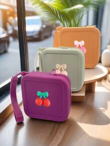 迷你硅胶化妆包，樱桃装饰，多功能小方包腕包，耳机手机数据线收纳袋，可装项链、戒指、钥匙、耳机、数据线、卡片等，适合通勤上班、出差、郊游、度假、母亲节礼物、结婚礼物等。 - 彩色 - 查看 6