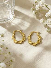 1 par de pendientes de aro dorados de estilo elegante y sencillo, diseño de pendientes de lujo de gran tamaño con elegancia de alta gama - Dorado - Ver 5