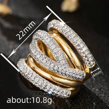 时尚宫廷风线条组合设计戒指，镂空镀金锆石美学珠宝礼品 - 金色 - 查看 5