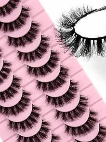 Hinarin 10对D卷翘蓬松假睫毛，浓密卷翘，丰盈效果，3D水貂毛假睫毛，纤细6D浓密假睫毛条，提升眼部轮廓，打造精致妆容。 - 黑色 - 查看 8