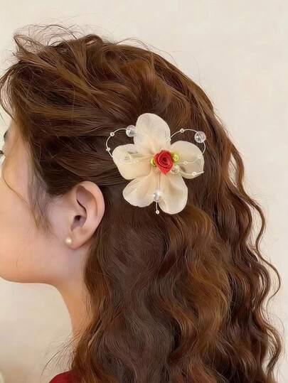 2pcs/Set Girly Mesh Flower Hair Clips, Fresh And Sweet Hair Accessories For Girls