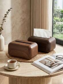 复古木纹塑料纸巾盒套，仿木餐巾架，多功能收纳盒，适用于厨房、卧室、浴室和客厅，棕色设计，优雅实用装饰 - 彩色 - 查看 2