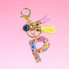 1pc Bohemian Evil Eye Resin A-Z Letter Keychain, Cute Heart Sequin Epoxy Letter Keyring Decoration Accessory, Unisex Fashion Minimalist Accessory For Wallet, Backpack, Car, Suitable For Daily Travel, Holiday Gift For Friends - Color - View 23