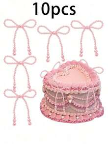 1/5pcs Pink Pearl Bow Cake Decorations, Romantic Cake Decor Set, Includes Bow Decor, Pearl Garland, And Floral Cake Decorations. Suitable For Birthday, Mother's Day, Anniversary, Wedding, Valentine's Day Party Supplies. - Multicolor - 查看 14