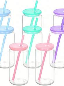 4/8pcs Reusable Plastic Cups With Plastic Lids And Straws, Beer Can Shaped Plastic Cups, Suitable For Whiskey, Iced Coffee, Tea, Soda, Cocktails, 16oz Capacity, Transparent - Multicolor - View 17