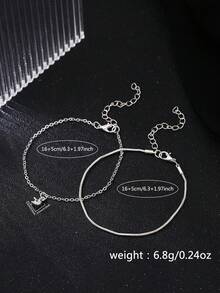 Nooxian 2件套女士时尚简约星形吊坠设计小众百搭奢华手链套装 - 銀色 - 查看 8