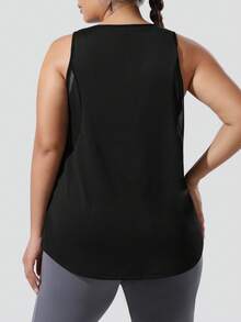 Top sin mangas casual y de negocios con abertura lateral de malla para mujer, deportivo de verano - Negro - Ver 3