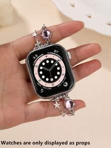 1 pieza Correa con cuentas de vidrio con forma de estrella para niñas, adecuada para Apple Watch Band 5/6/7/8/9 Pulsera de reloj inteligente - Multicolor - Ver 4