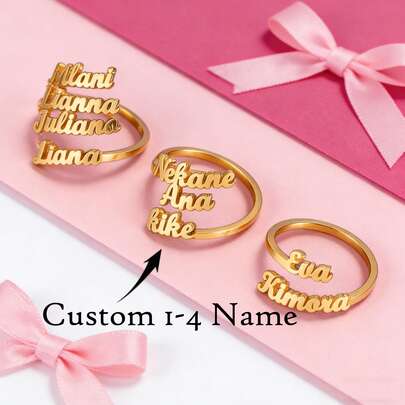 Anpassad 1-4 namnring för pojke och flicka familjering personliga smycken rostfritt stål smycken justerbar storlek julklapp