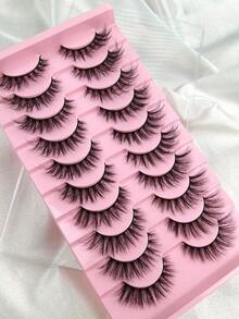 HINARIN 10对装 D卷猫眼假睫毛 蓬松3D人造貂毛假睫毛 浓密丰盈假睫毛，宛如嫁接睫毛 魅力纤细卷翘假睫毛条，睫毛，假睫毛，假睫毛 - 黑色 - 查看 5