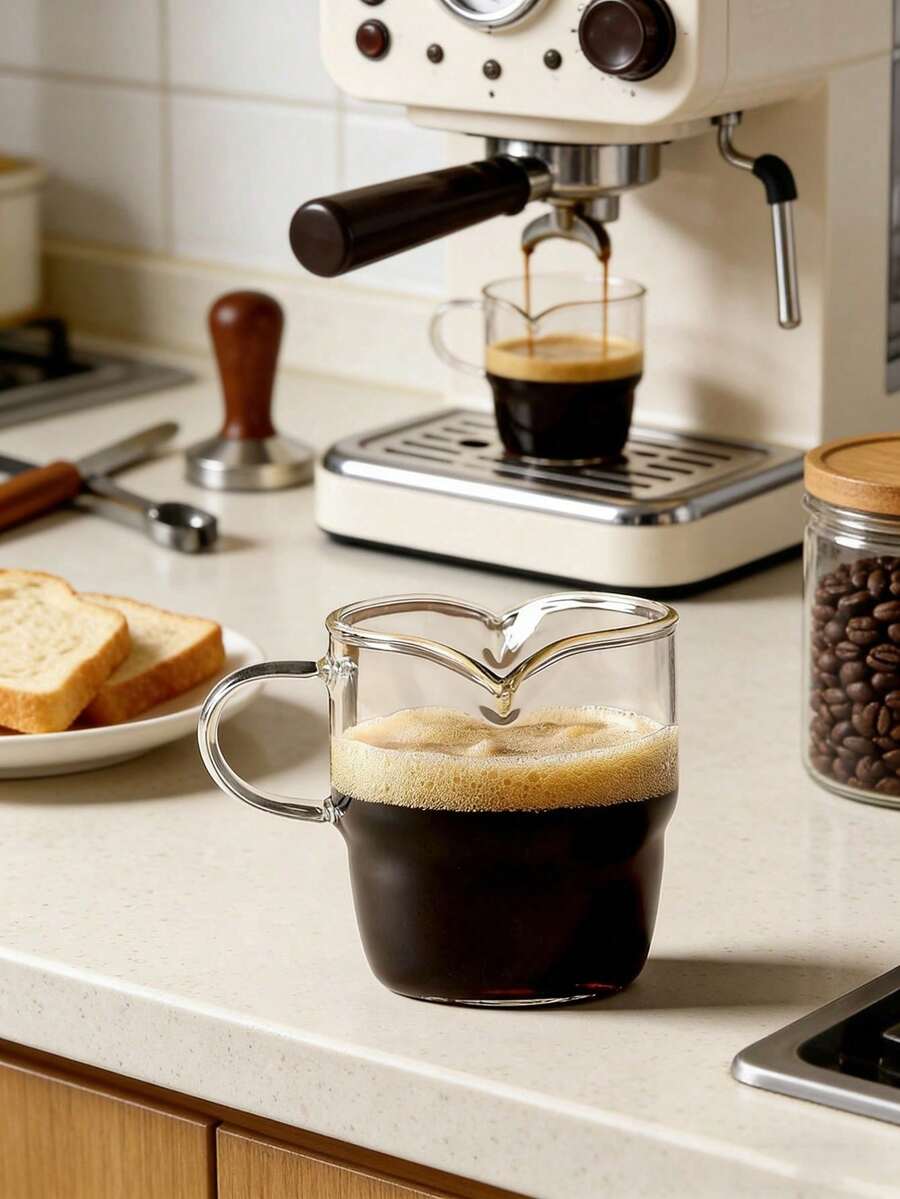 1 Stück italienische Espressotasse, stapelbare Doppelauslauf Espressotasse, hitzebeständige Espressotasse mit Henkel, Dessertschale, süße Tasse, Mini Milchkännchen und Zuckerschale, Matcha Tasse, transparentes Glas für Macchiato, Joghurt, Milch und Kaffee Sirup, Geburtstagsgeschenk, Muttertagsgeschenk, Kaffee Bar Zubehör, Wohndekoration, Küchenbedarf, Küchenutensilien, Rückkehr zur Schule, geeignet für den Bürogebrauch - Verschiedenfarbig - Übersicht 1