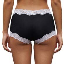 Women Micro Shorts Lace Trim Y2k Low Rise Full Coverage Boxer Lace Briefs Underwear Lounge Shorts Cute Boyshorts Panties Pjs Bottoms Short Pants - màu đen - Xem 7