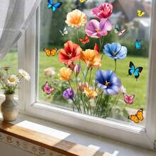 1/3pcs Colorful Floral Window Stickers, Vibrant Orchid, Tulip And Butterfly Decorations, Removable Anti-Collision Glass Stickers, Suitable For Living Room, Kitchen, Home Decor - Tulips and Orchids - View 4