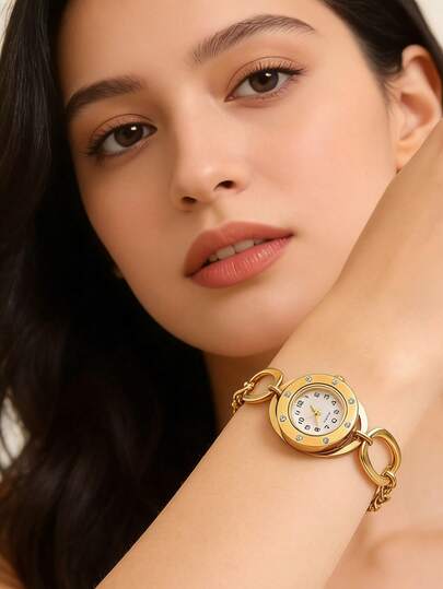 Camhanno 1pc Creative Stainless Steel Oval Ring Dial Bracelet, Suitable For Daily Outfit, Party Accessories, Gift