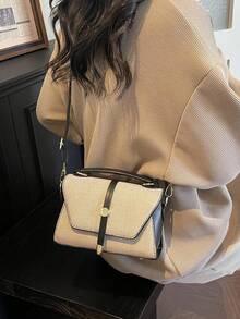 Fashionable Patchwork Handbag, New Stylish Minimalist Women Shoulder Bag, Chic Crossbody Bag - Black - View 5