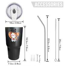 30oz Stainless Steel Tumbler Black White Options,  Cat With Heart And Orange Background Graphic Cups, Insulated Travel Coffee Mug With Lid And Straw , Double Wall Vacuum Reusable Travel Cups, Funny Birthday Party Gift For Women & Men - 黑色 - 查看 3