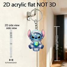 2D Flat - A 2D Acrylic Astronaut Stitch Figure Keychain Themed On The Character From "Lilo & Stitch". This Creative And Fun Keychain Comes With A Silver Key Ring, Making It A Great Gift For Holidays, Home Decor, Or Fan Merchandise. - Multicolor - View 2